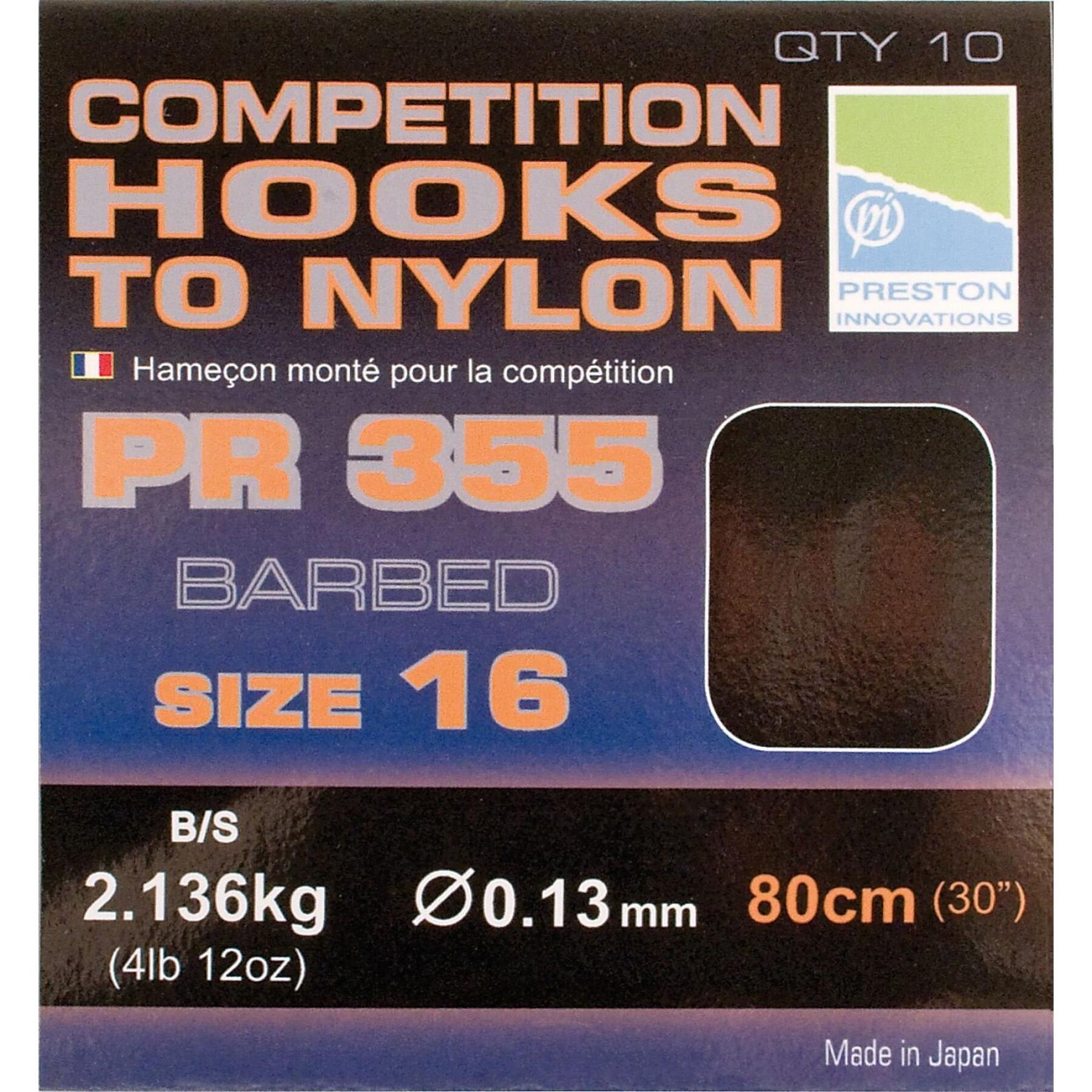 Ganchos montados Preston Competition 355 Hooks To Nylon Size 16